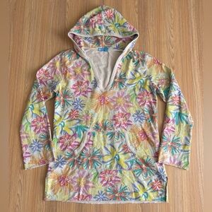 Fresh Produce Floral Tunic Hoodie Coverup XL French Terry Colorful Artsy Beachy